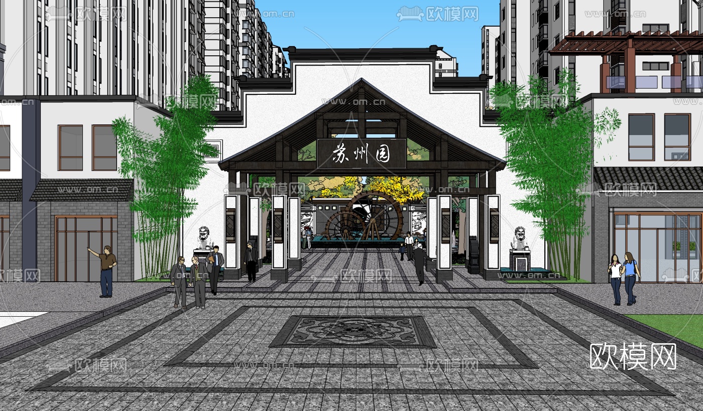 中式园林景观su模型下载（渲染图5）