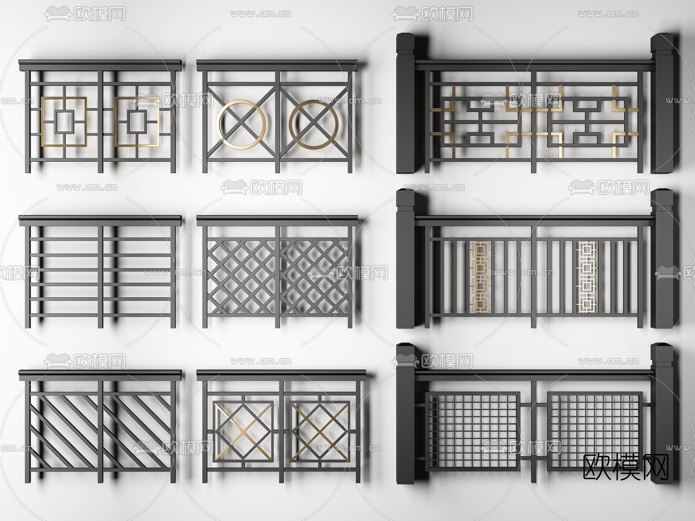 现代铁艺别墅栏杆3d模型