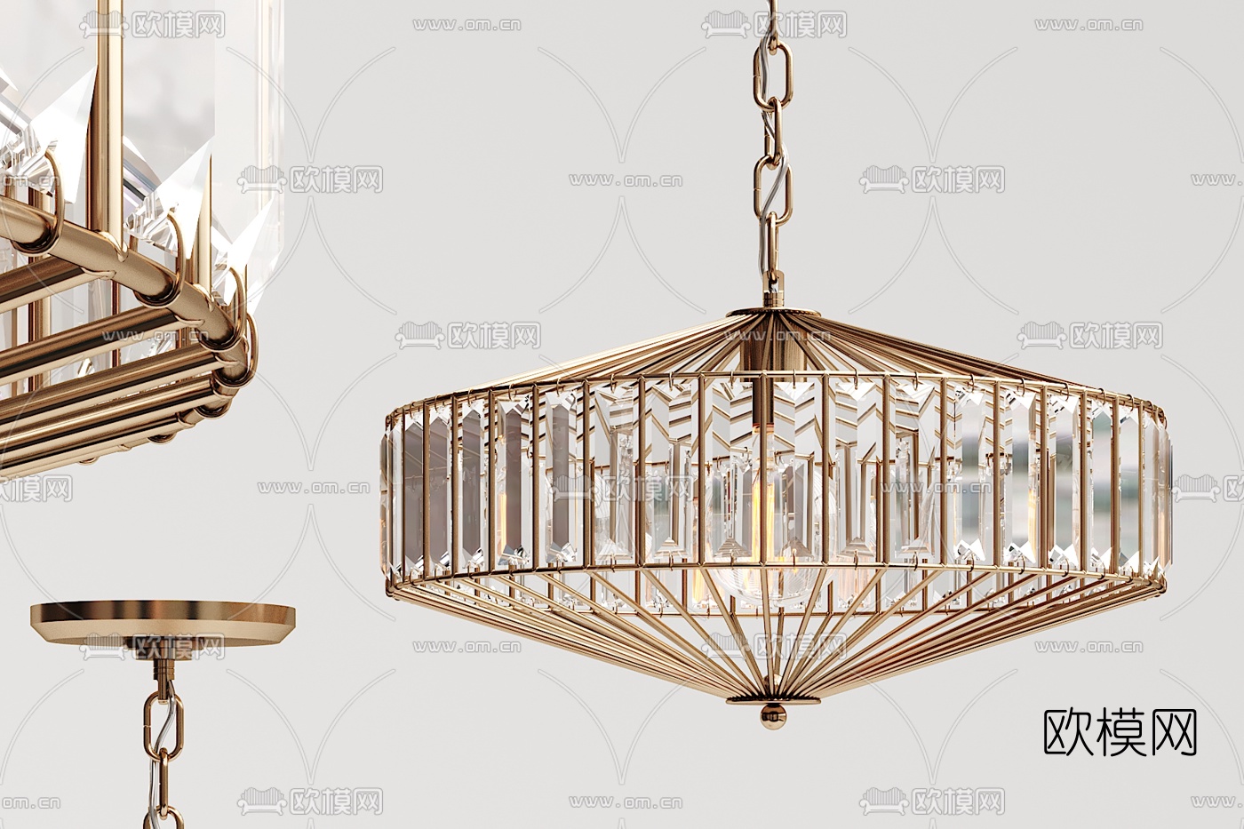 欧式水晶吊灯3d模型下载（渲染图2）