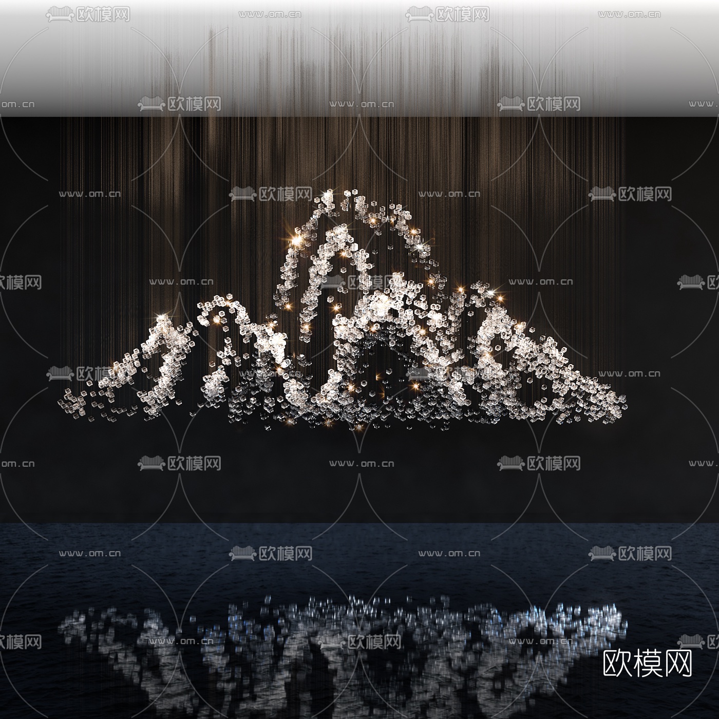现代山形水晶装饰吊灯3d模型