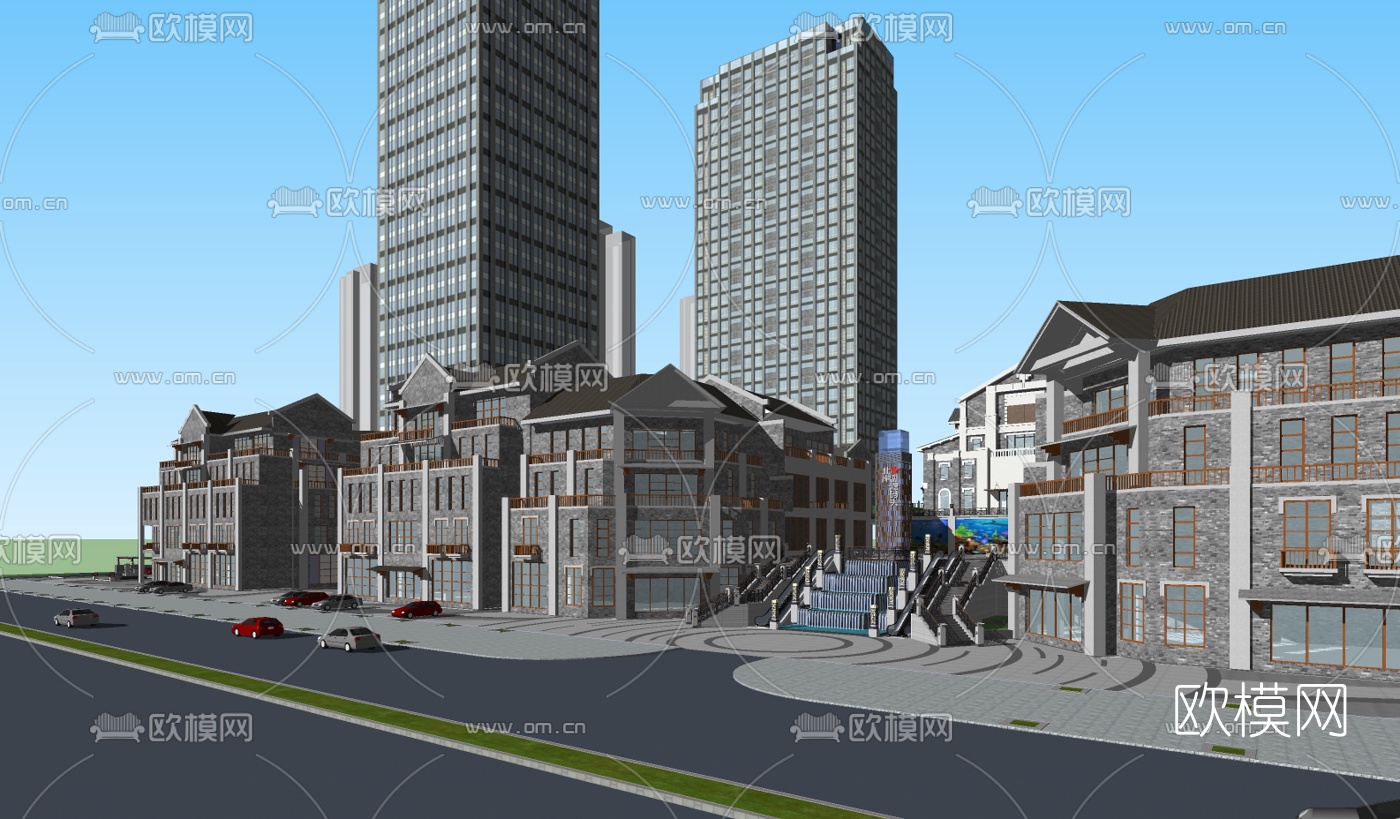 中式商业街su模型