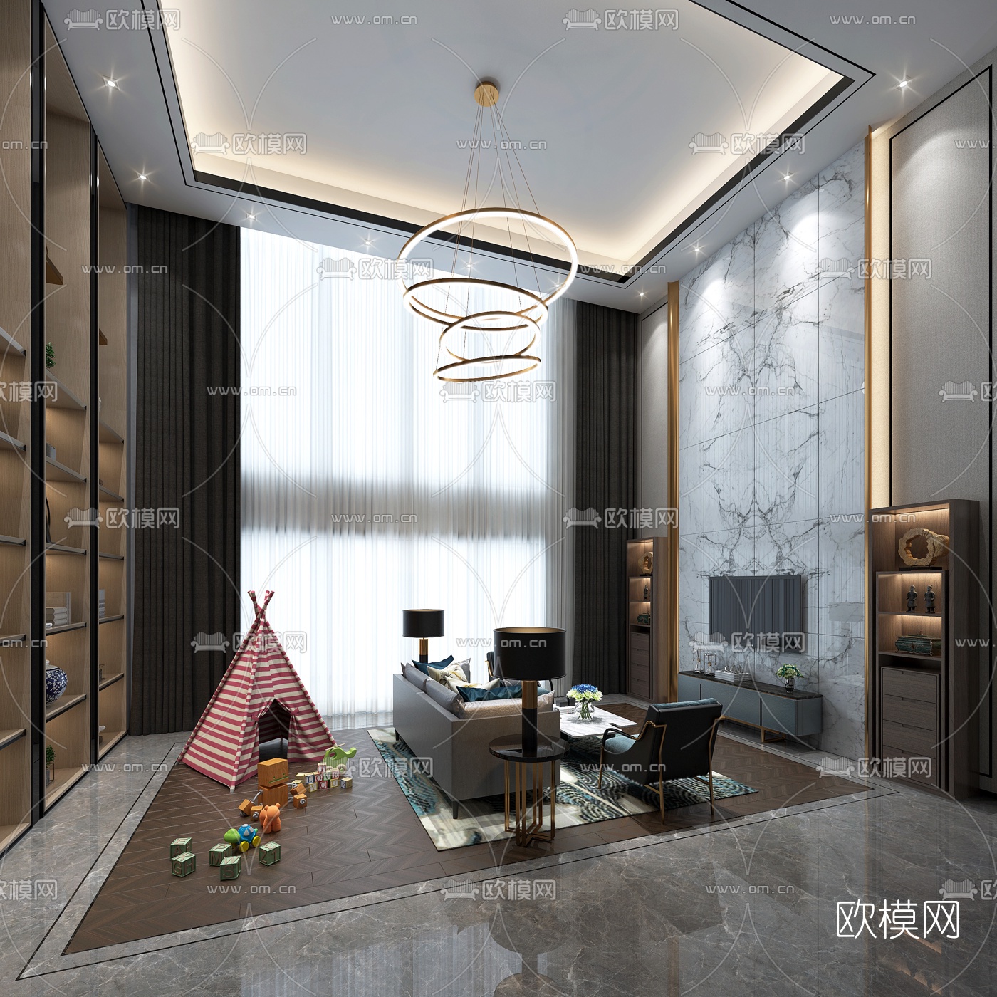 现代别墅客厅娱乐室3D模型下载_ID10065966_3dmax免费模型-欧模网