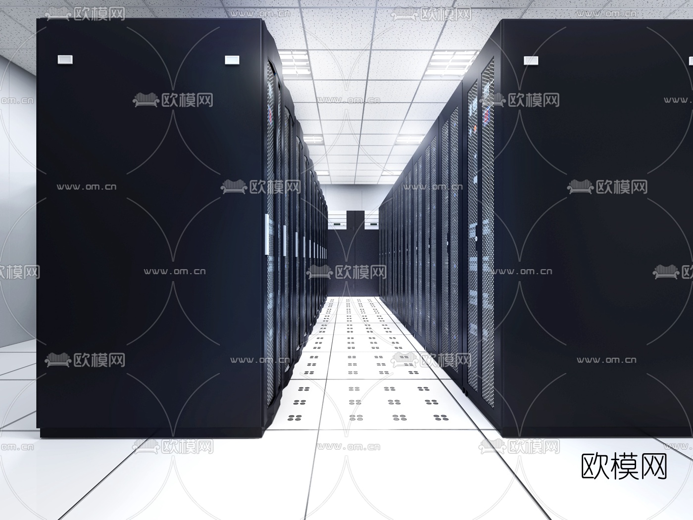 现代电脑服务器机房3D模型