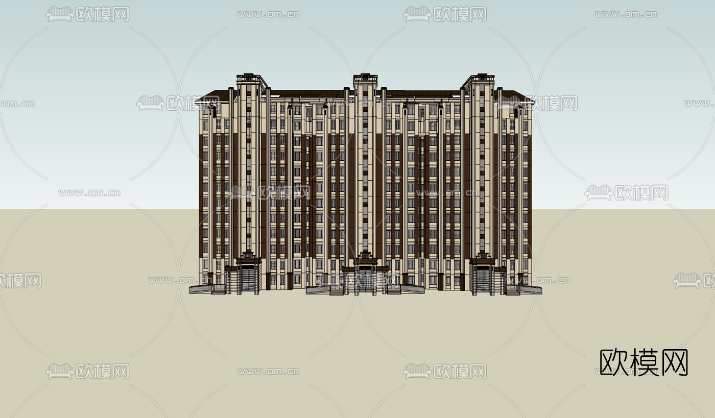 新古典高层公寓楼su模型下载