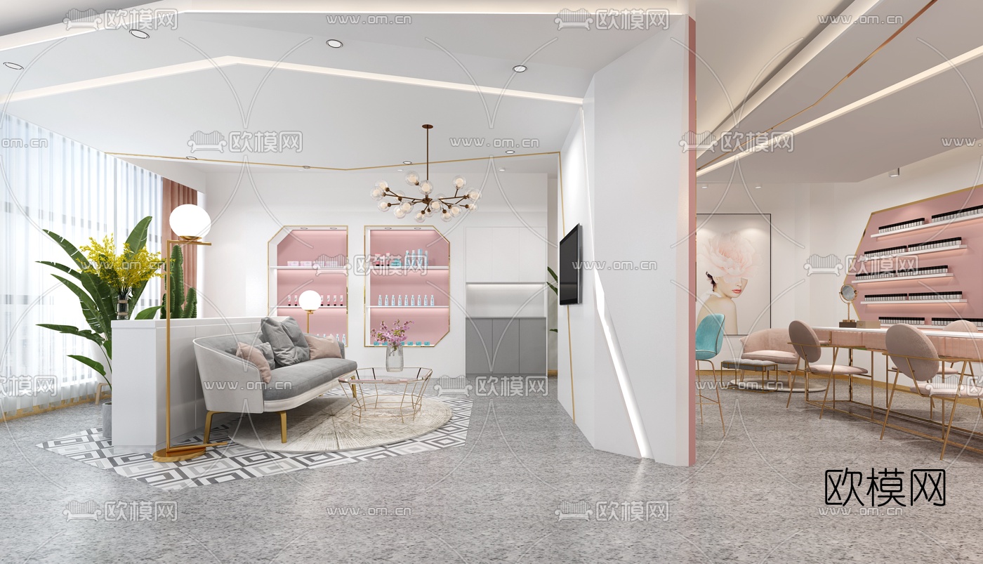 现代轻奢小清新美甲店3d模型下载（渲染图2）