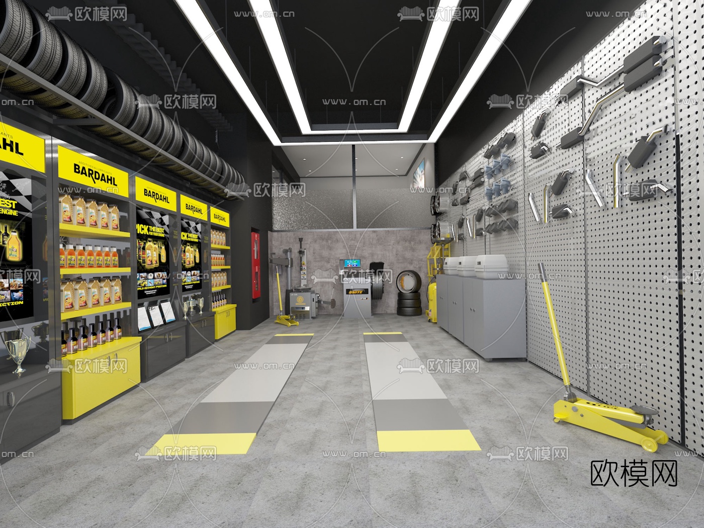 工业风洗车店汽车维修店3d模型