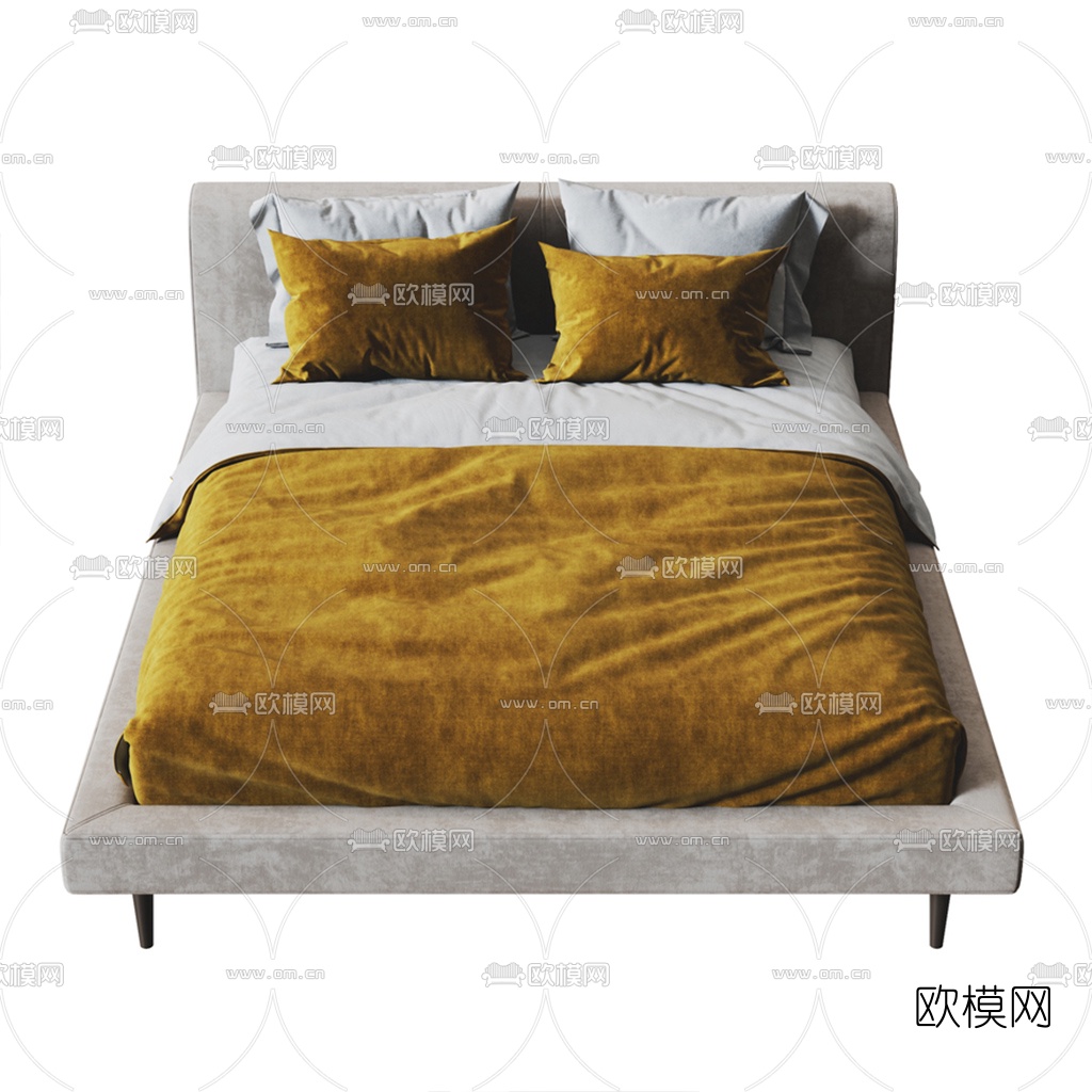 BAXTER 现代布艺双人床3d模型下载（渲染图2）