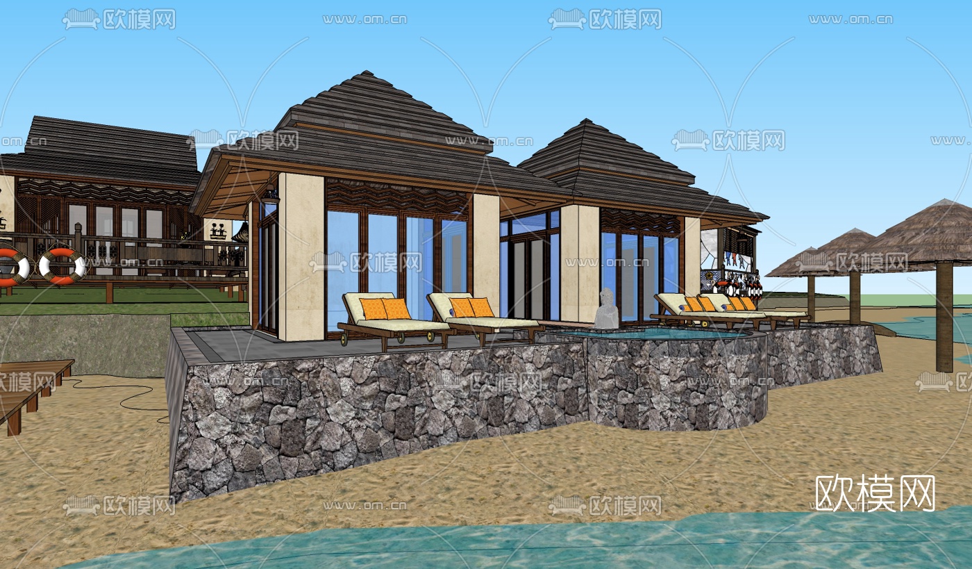 东南亚休闲会所su模型下载（渲染图1）