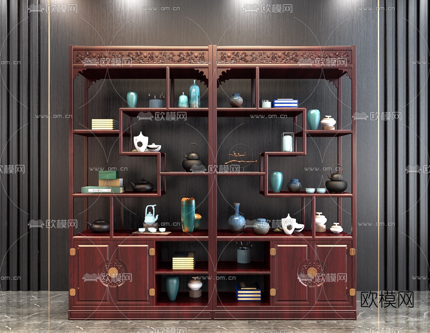 新中式实木博古架3d模型下载