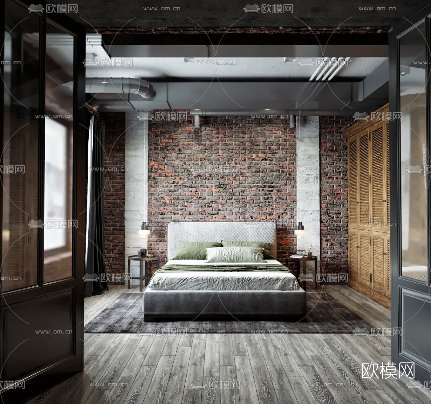 工业风卧室3d模型下载（渲染图1）