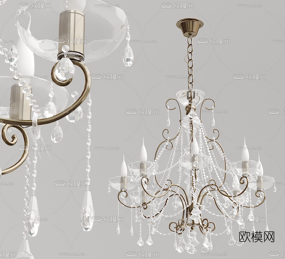 欧式烛台水晶吊灯3d模型下载