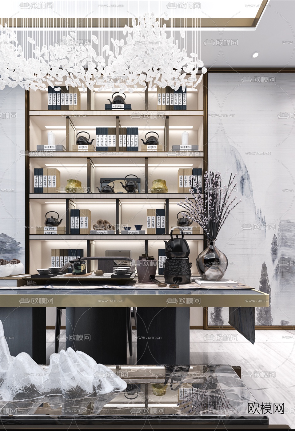 元元禾大千 新中式书房3D模型下载（渲染图1）