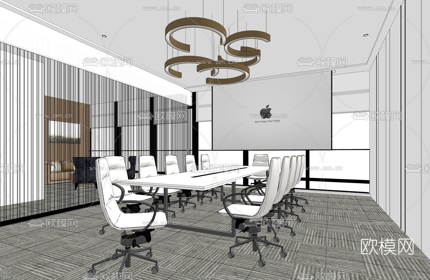 现代会议室su模型