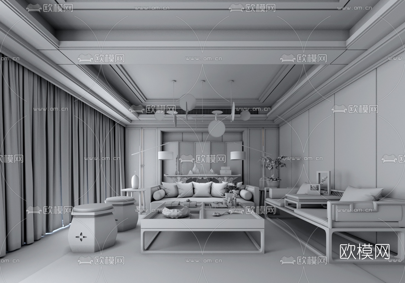 新中式客厅3D模型