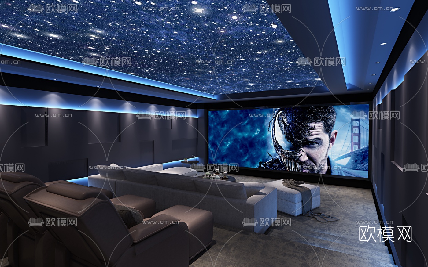 现代影视室视听室3d模型