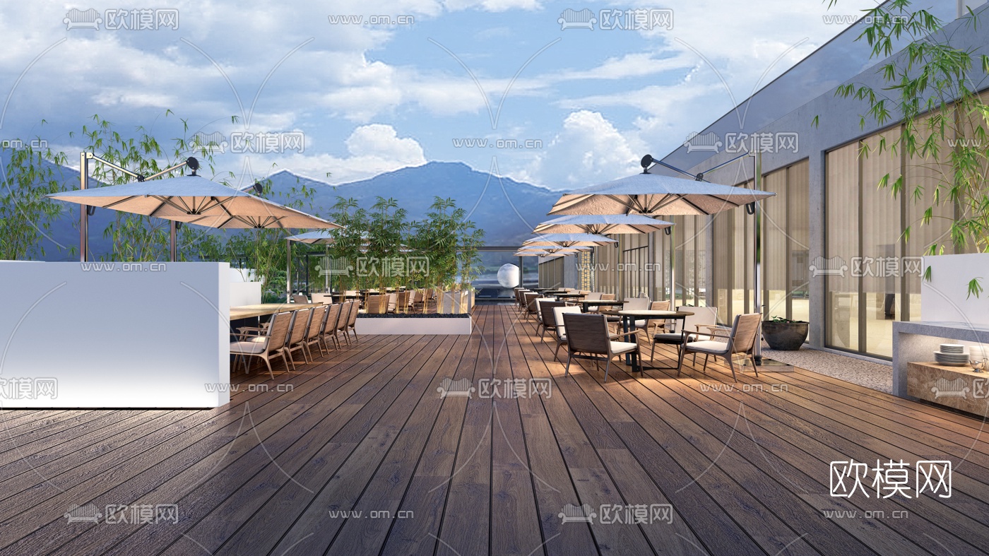 新中式酒店园林景观3d模型