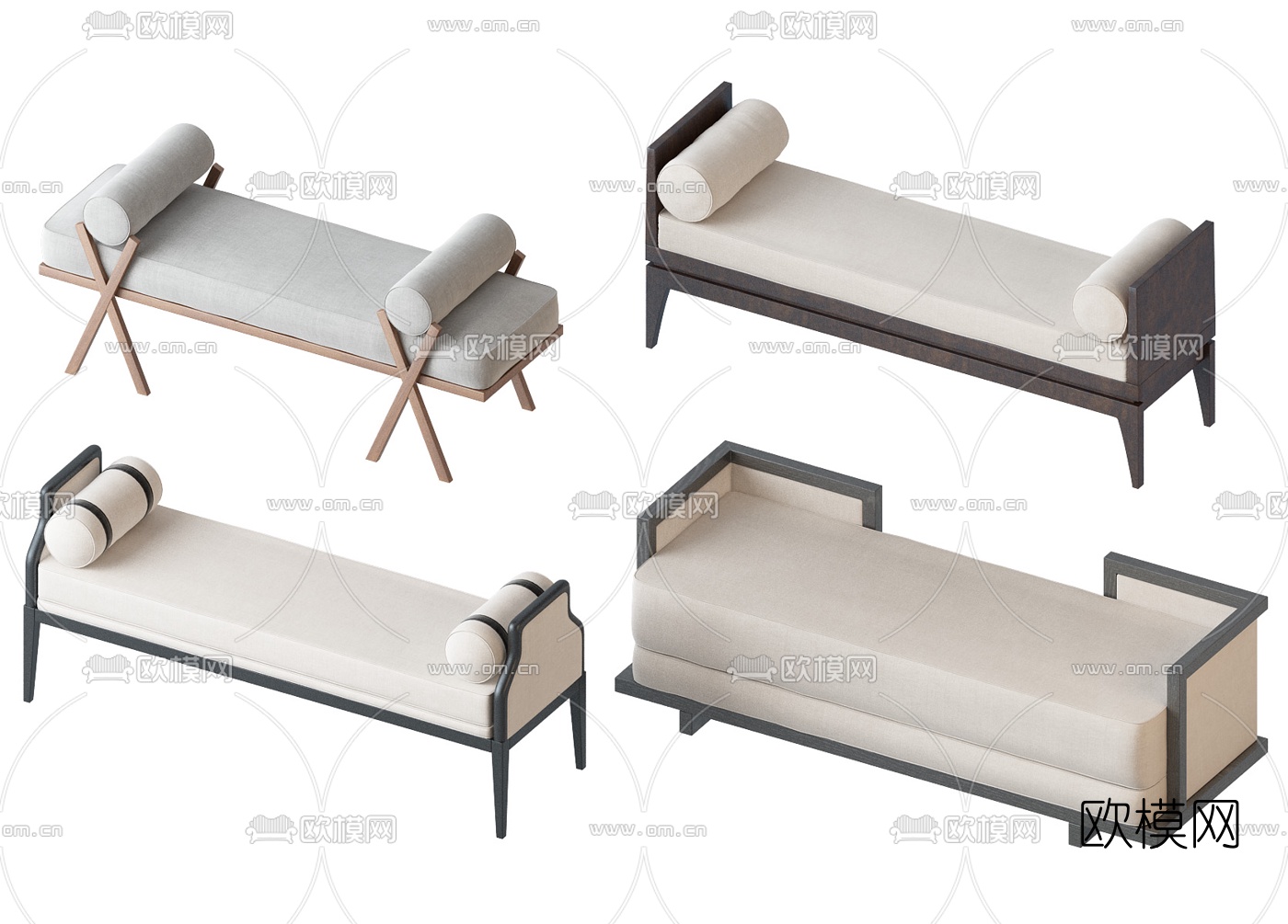 新中式床尾凳脚踏3d模型下载