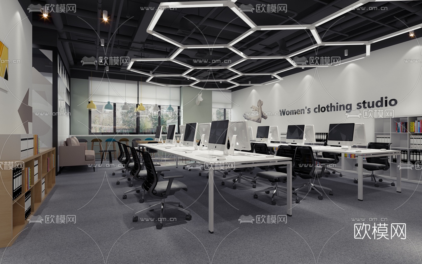 现代敞开式办公室3D模型-免费3dmax模型库-欧模网