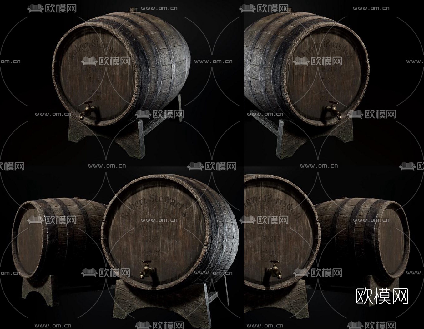 欧式实木酒桶3d模型