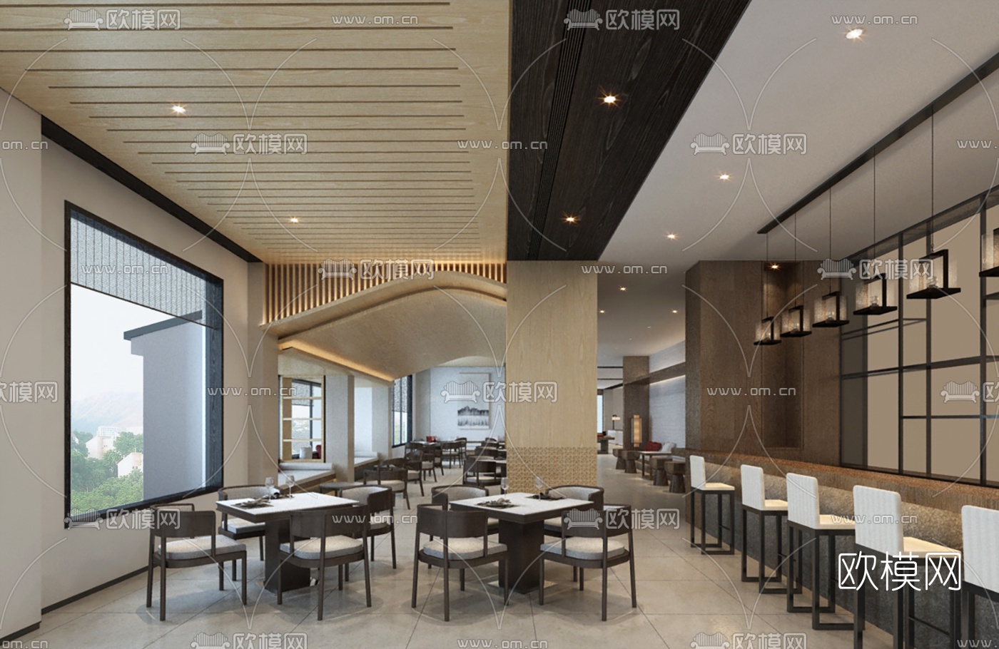 现代酒店全日制餐厅3d模型下载