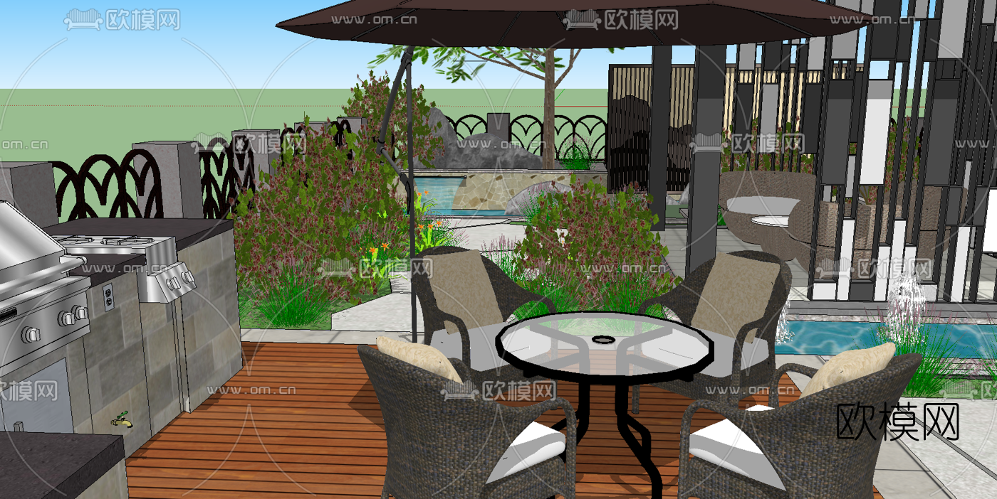 现代庭院花园su模型下载（渲染图3）