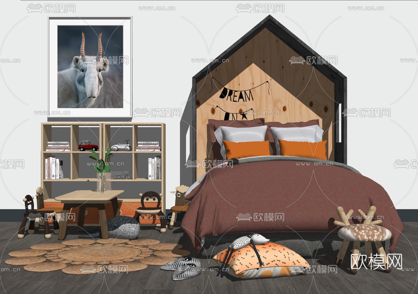 北欧儿童床组合su模型下载