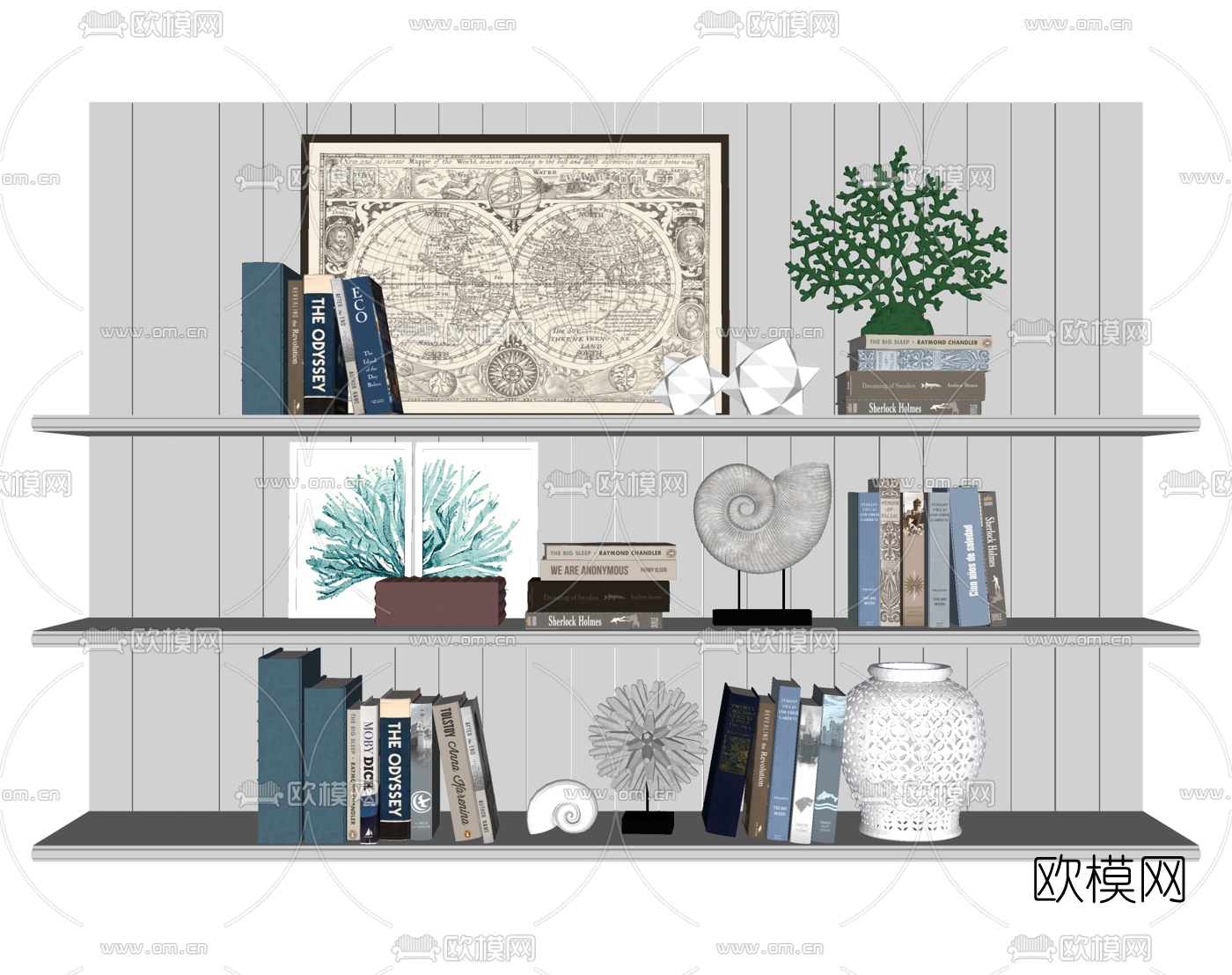欧式书籍摆件组合su模型下载