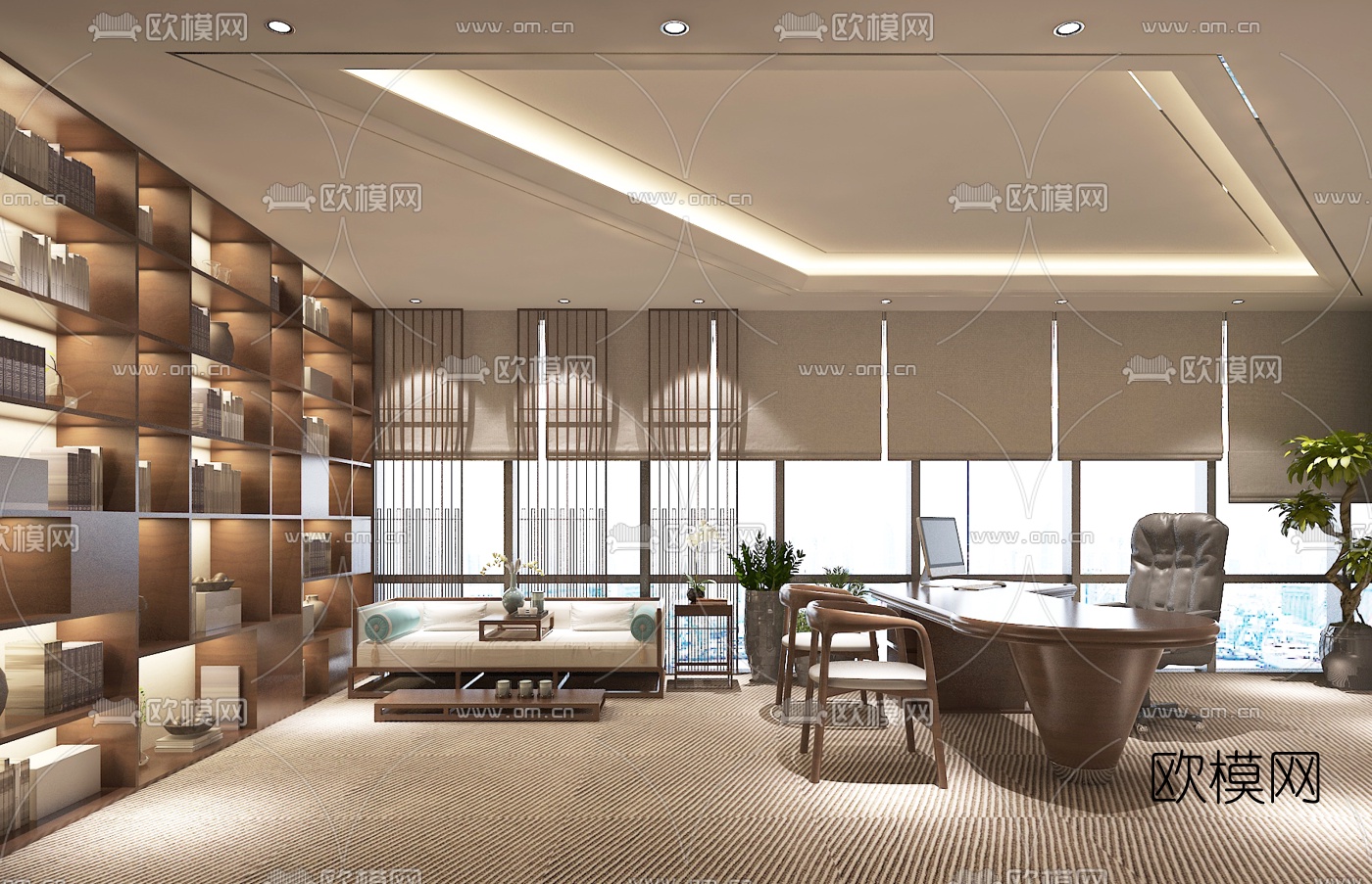 新中式总经理办公室3D模型下载_ID10212631_3dmax免费模型-欧模网