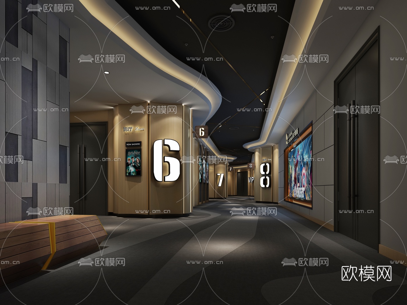 现代电影院过道3d模型