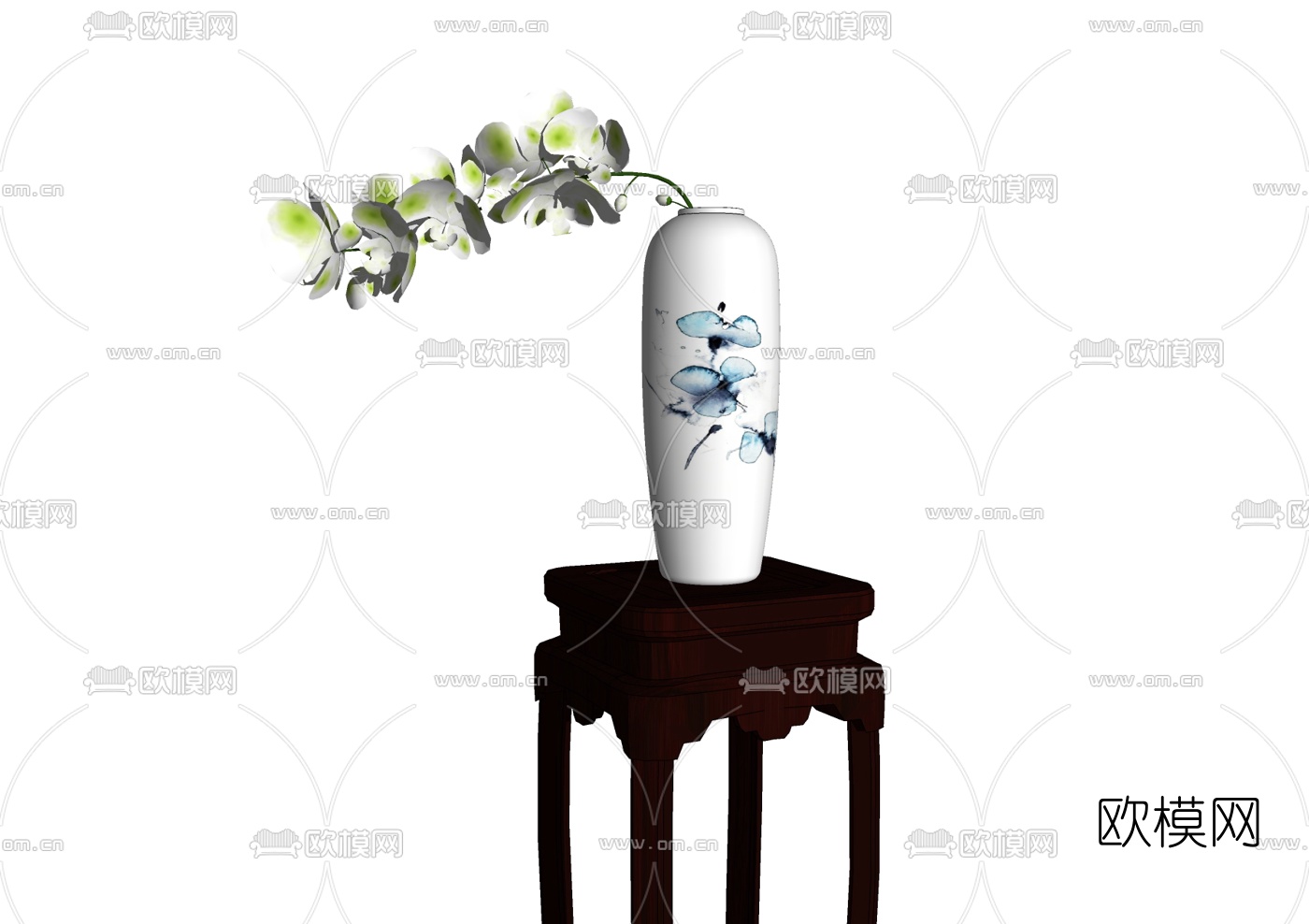 中式花瓶兰花免费su模型下载