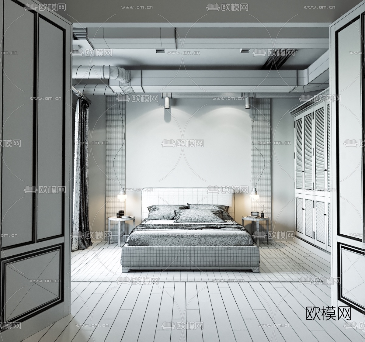 工业风卧室3d模型下载（渲染图4）