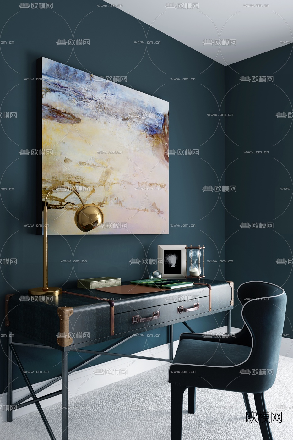 工业风书桌椅3d模型下载（渲染图1）