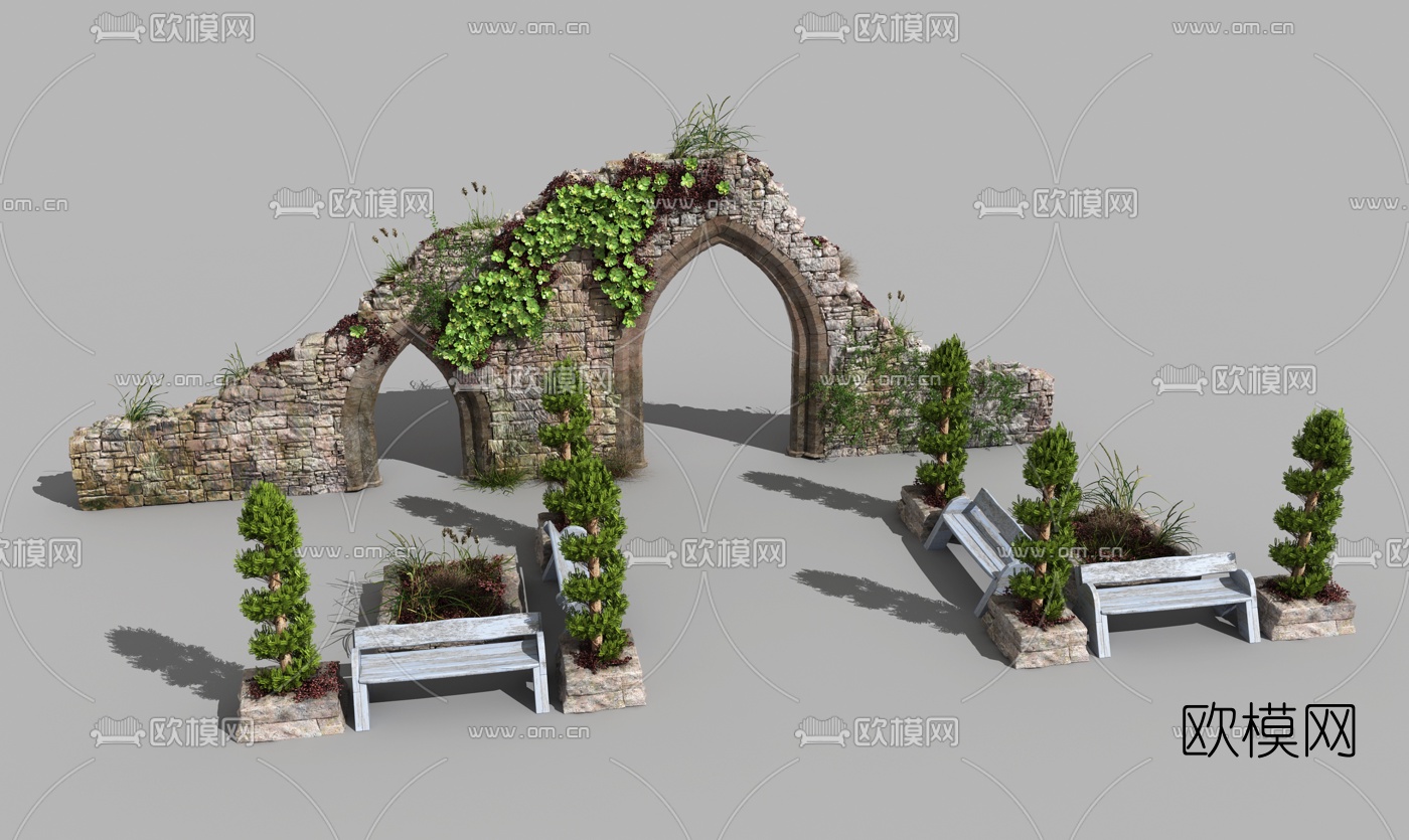 现代景观墙花池座椅3d模型