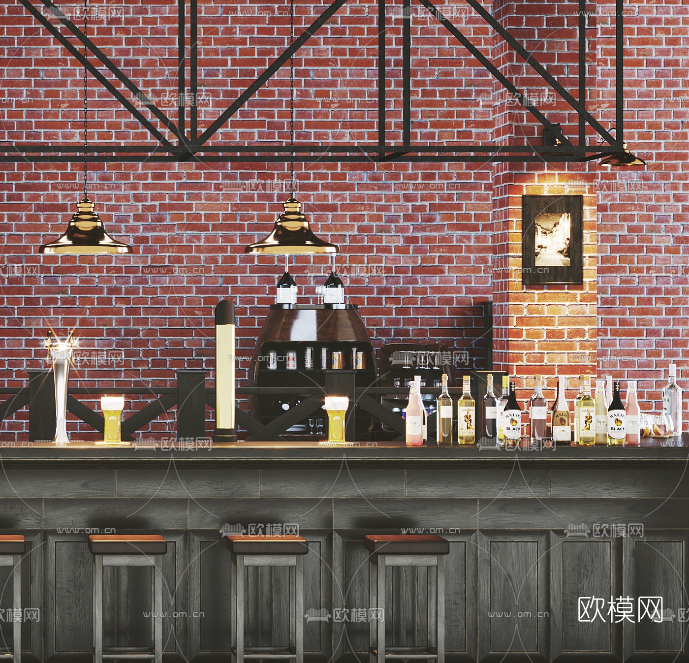 工业风吧台吧台椅3d模型下载（渲染图3）