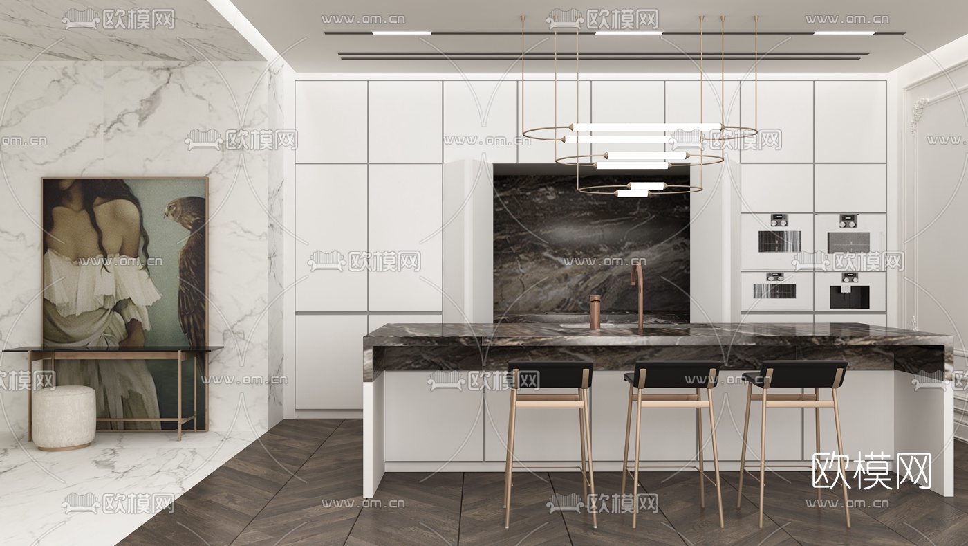 现代橱柜吧台3d模型下载