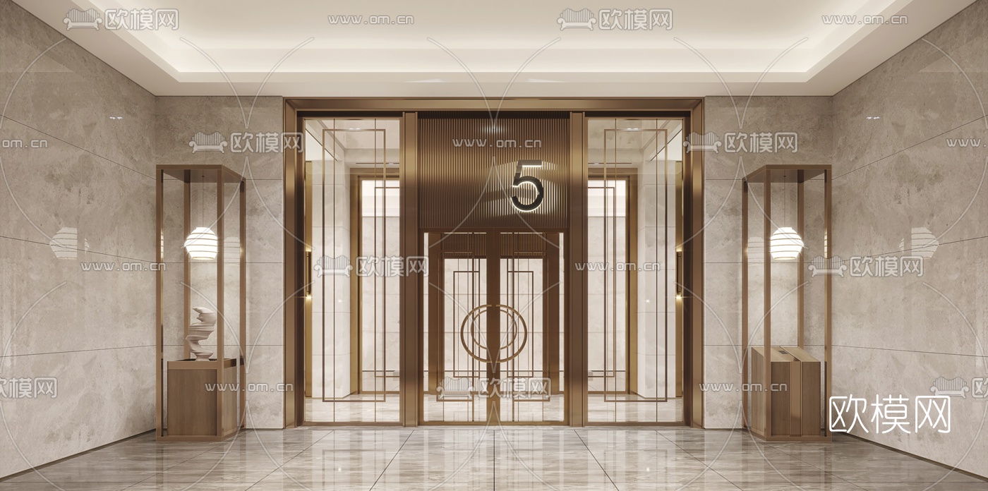 现代酒店前厅走廊过道3d模型下载（渲染图2）