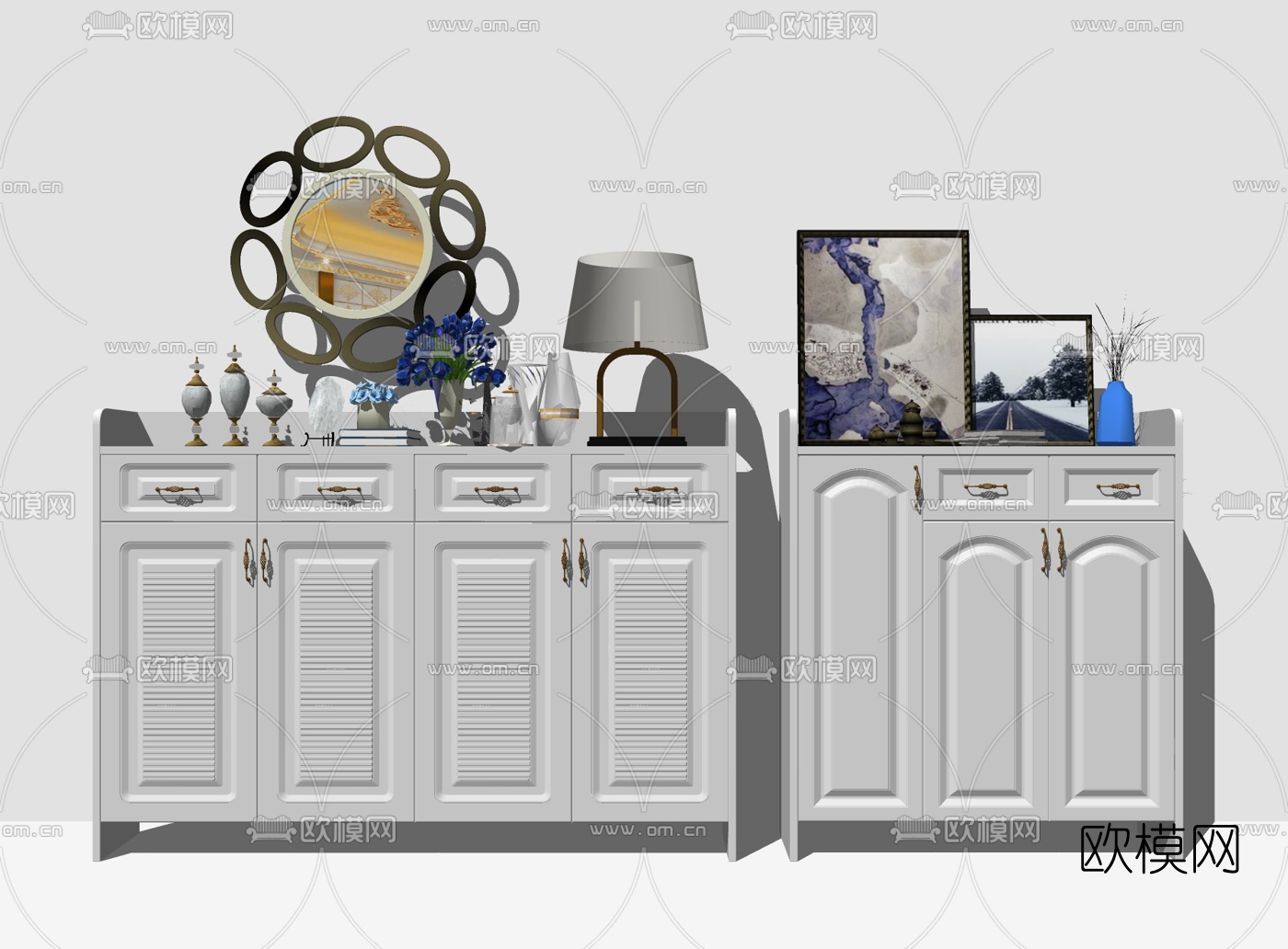 北欧实木鞋柜组合su模型下载