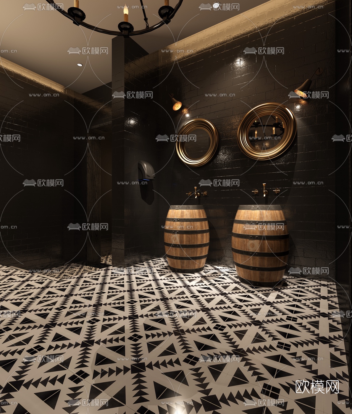 工业风酒店卫生间3d模型下载（渲染图1）