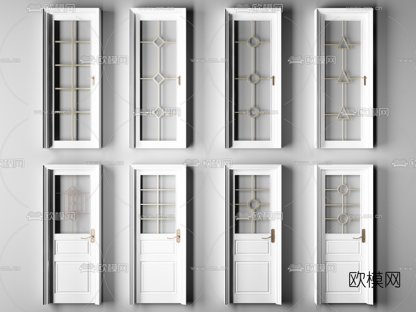 现代白色烤漆铝合金卫生间门3d模型