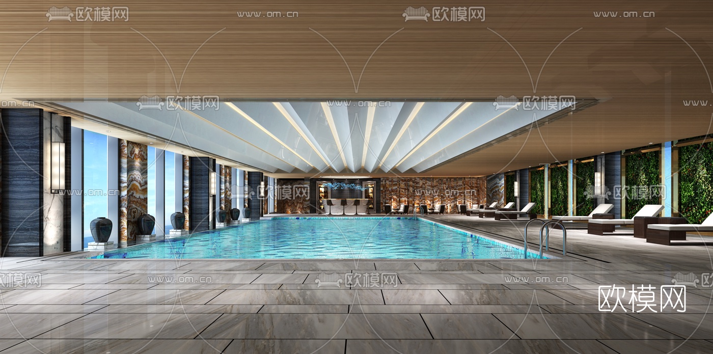 酒店会所游泳池3d模型下载