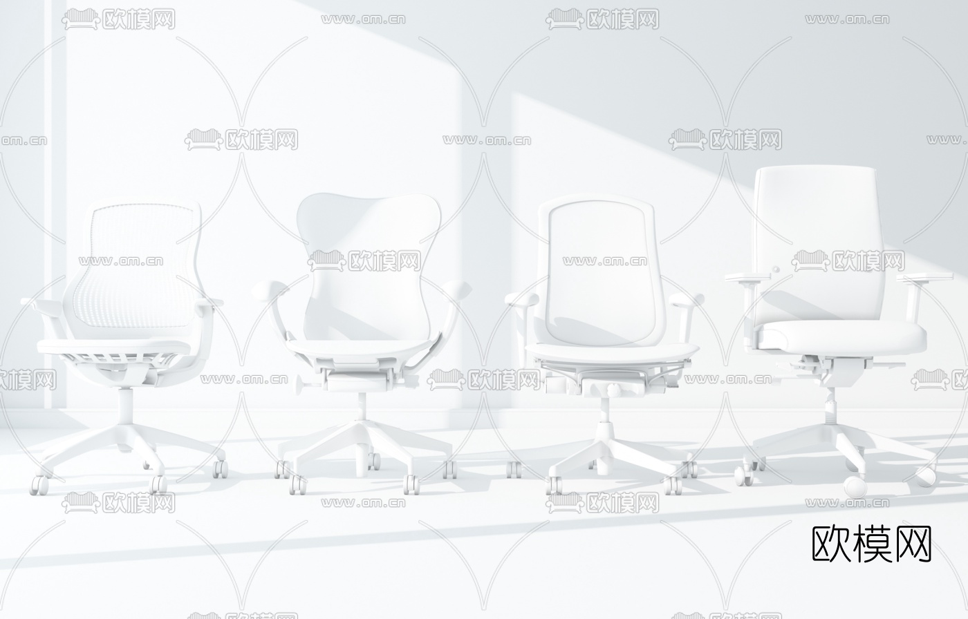 现代布艺网格办公椅组合3D模型下载（渲染图3）