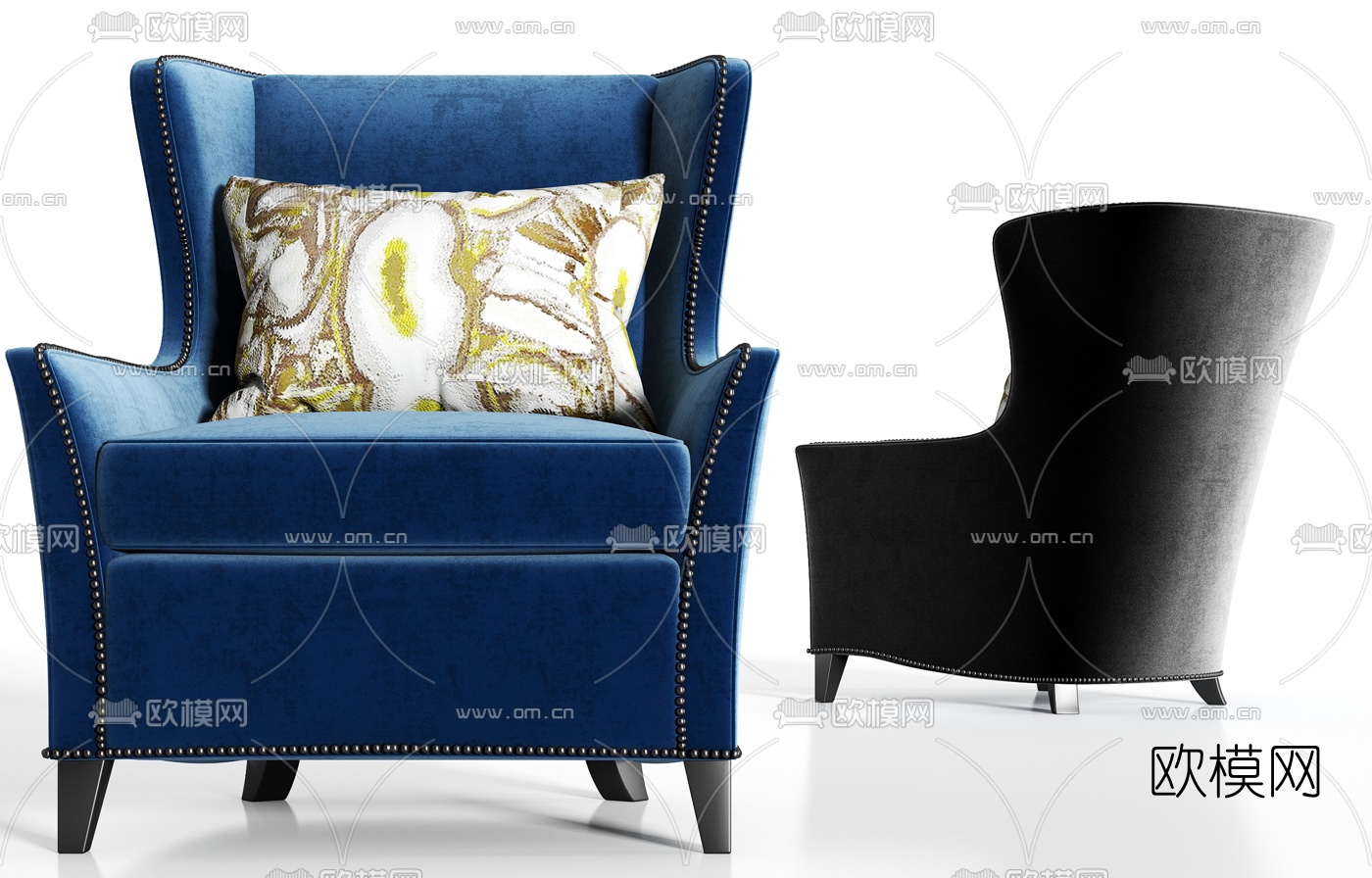 简欧布艺单人沙发3d模型下载