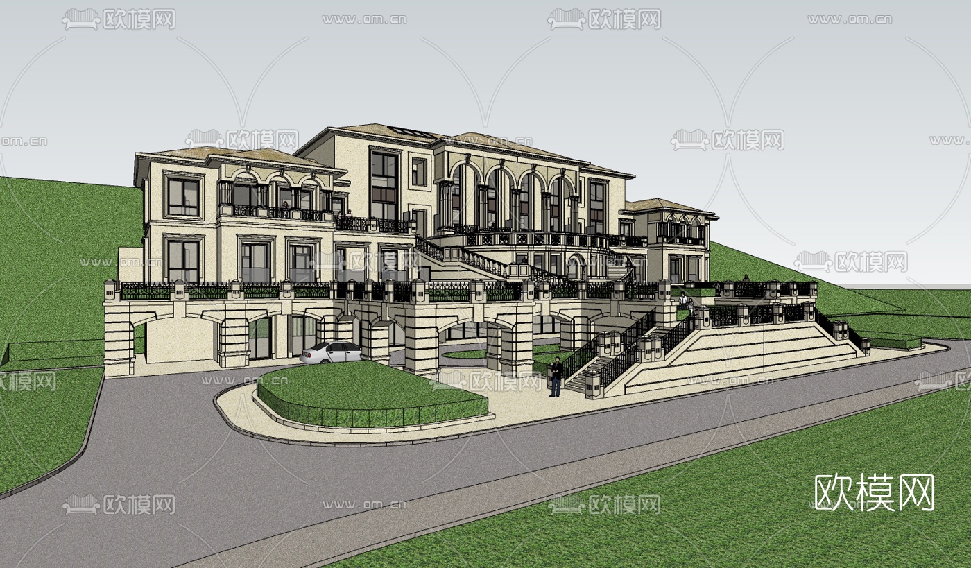 欧式别墅su模型下载（渲染图3）