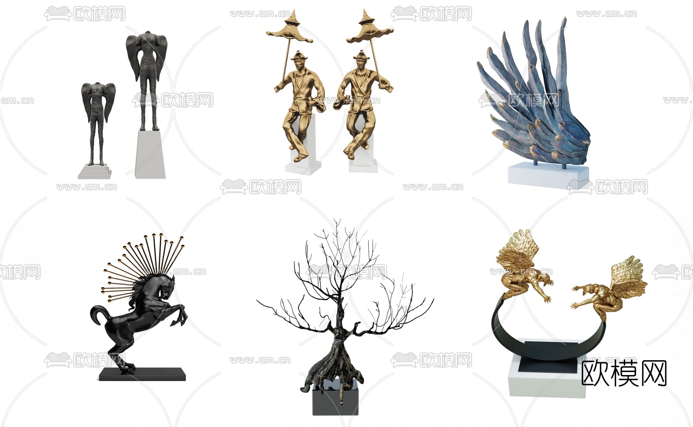 新中式雕塑摆件组合3d模型下载