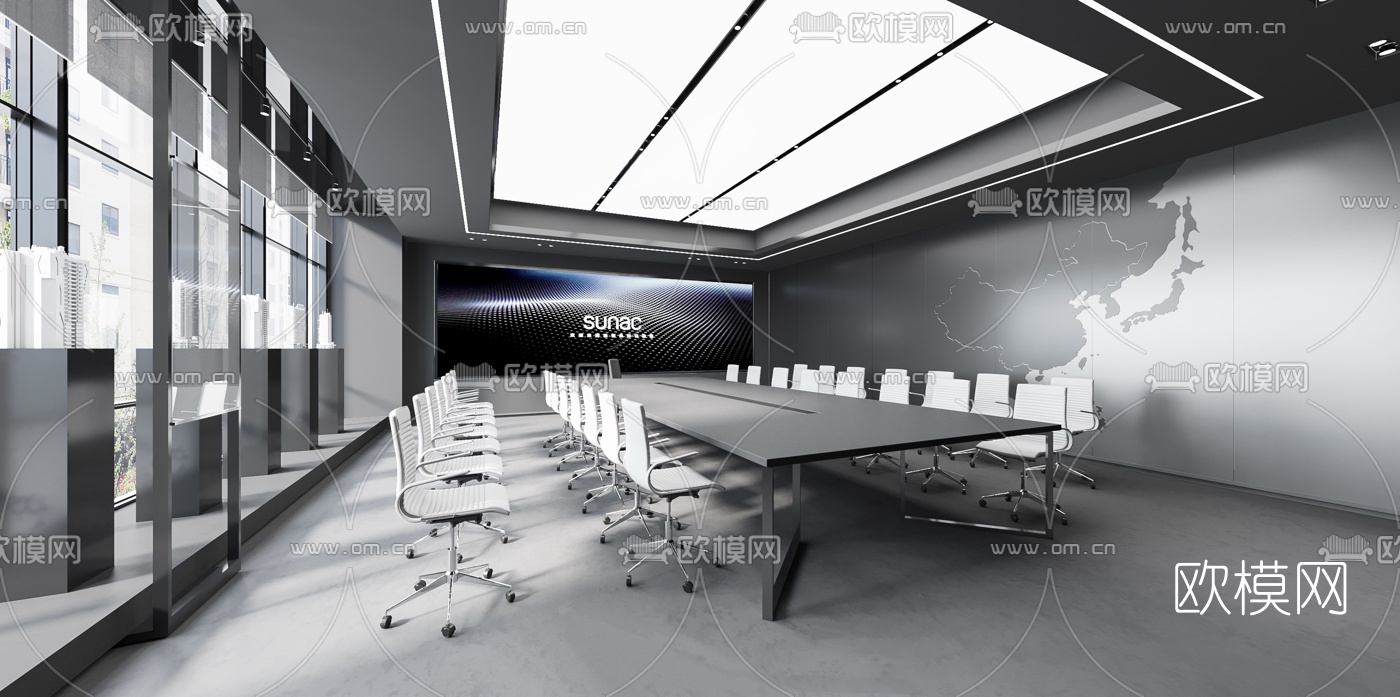 现代高级灰会议室3d模型下载（渲染图3）