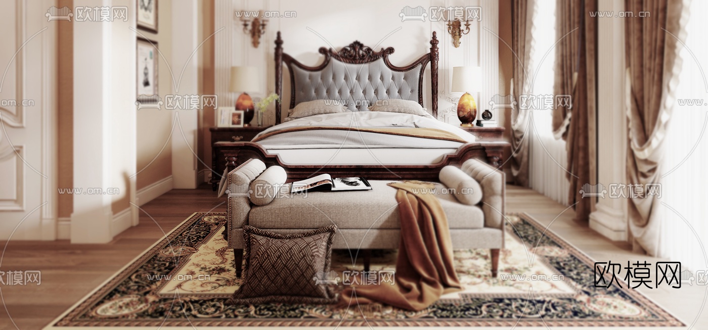 欧式卧室主人房3d模型下载（渲染图4）