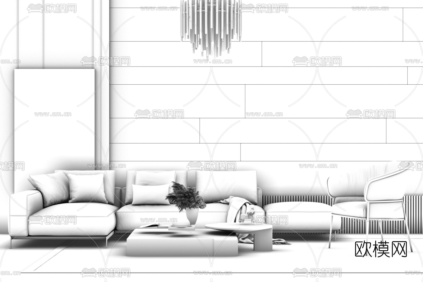 现代布艺转角沙发组合3d模型