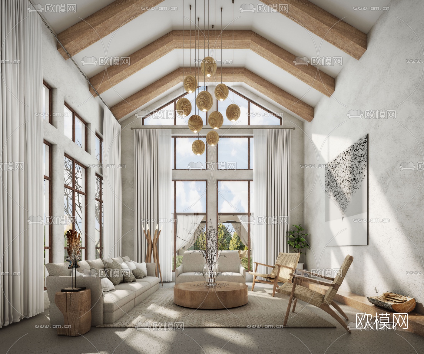 北欧别墅客厅3D模型下载