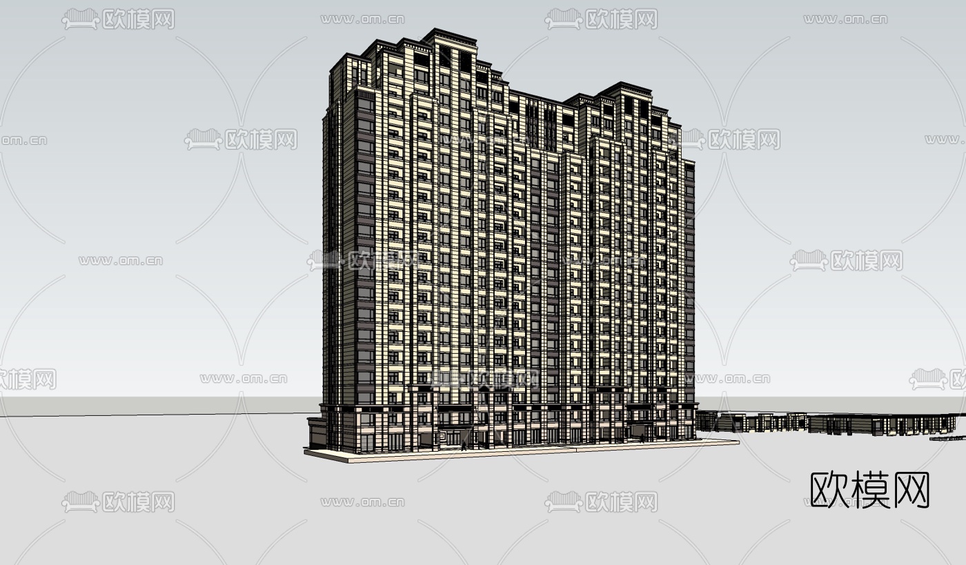新古典高层公寓楼su模型下载