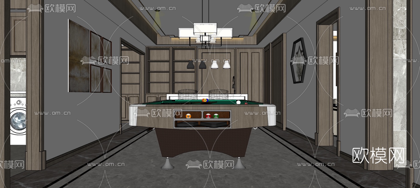 新中式台球室su模型下载（渲染图6）